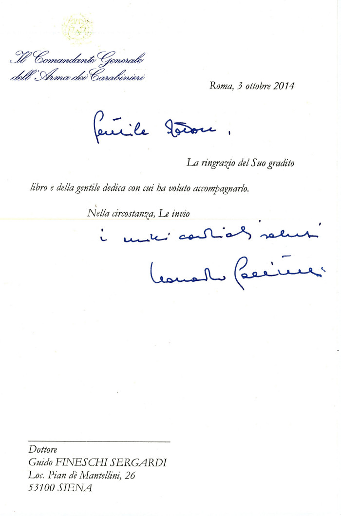 la nostra controrivoluzione ringraziamento comandante carabinieri leonardo gallitelli