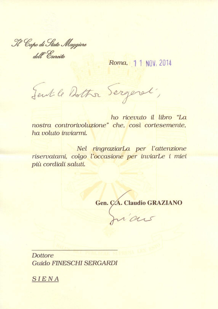 la nostra controrivoluzione ringraziamento claudio graziano